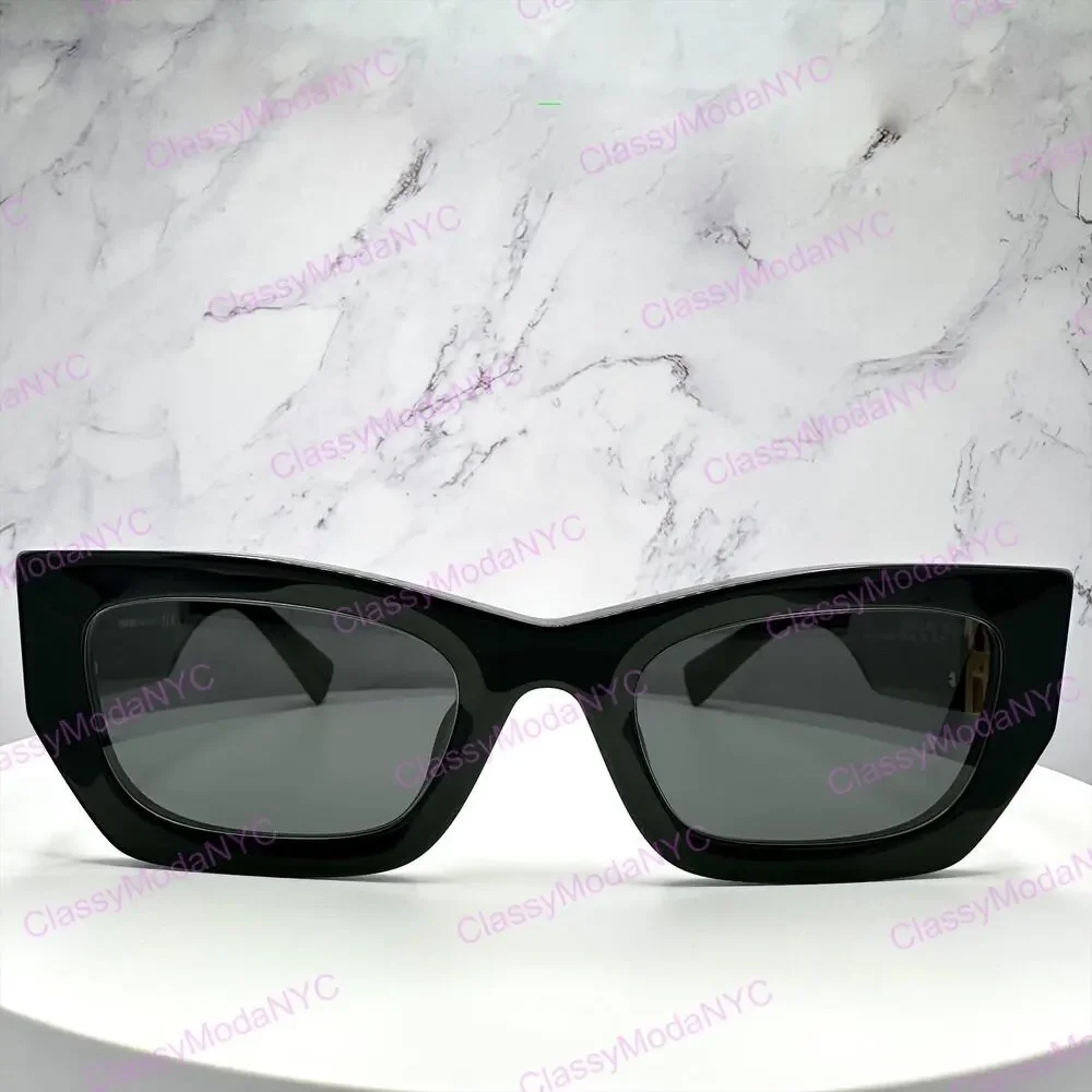 New MIU MIU Sunglasses New Black Acetate Gold Metal Logo Square Cat Eye